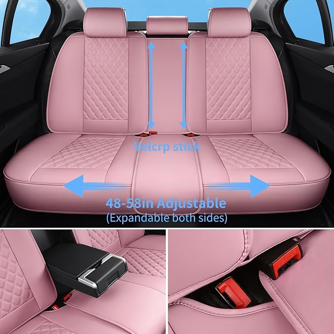 Car Seat Covers Full Set,5 Seat Leather Seat Covers for Cars,Front Seats and Back Seat Cover,Waterproof Car Seat Cushion Protectors,Universal Fit for Most Cars SUV Trucks (Pink, Full Set)