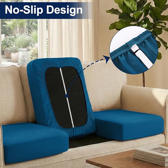 Smiry Waterproof Patio Cushion Covers, Stretch Outdoor Couch Slipcovers Replacement Washable Furniture Protector Sofa Chair Seat Cover for Dogs and Pets (4 Pcs, Peacock Blue)