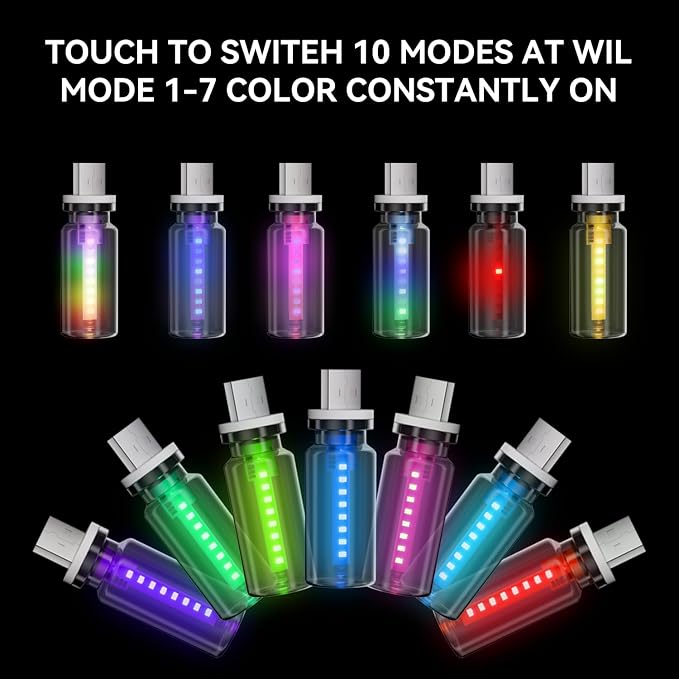 4 PCS USB Night Light Bulb,Touch Dimmable Retro Car Interior Ambient Light | Portable Glass Bottle Design Chubby Glow LED Light for Car, Truck, Bedroom, 2 RGB and 1 Red 1 Blue Lighting