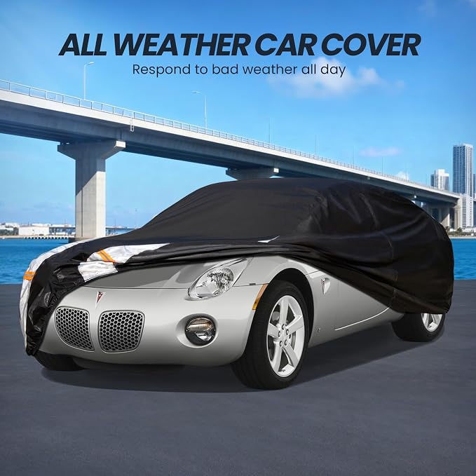 Multi-Layer Car Cover Custom Fit for Pontiac Solstice(2005-2009), 100% Waterproof All Weather for Automobiles, Gift with Towel, Heavy Duty Car Covers for Rain Sun UV Protection with Door Zipper