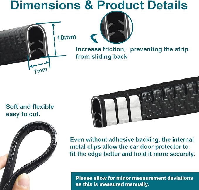 65.6FT Car Door Edge Guard Trim U Shaped Metal Clips No Adhesive Protector | Flexible Car Door Protector, Easy to Trim for a Precise Edge Fit, Scratch-Resistant, Protects from Wall Scuffs and Dings
