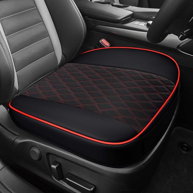 Leather Front Car Seat Cover, Anti-Slip Car Seat Bottom Covers, Full Wrapped Bottom Seat Protectors with Storage Pocket, Universal Comfortable Seat Cushion Fit Vehicles SUVs Trucks (Black Red)