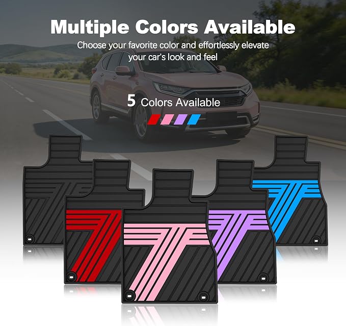 Rubber Floor Mats Fit for Honda CR-V 2012-2016 (Not Fit EX-L & Touring) | Custom Fit for CRV EX & LX & SE Heavy Duty Anti-Slip Car Mats, 1st & 2nd Row, Black & Pink