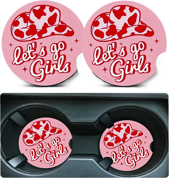 2 Pack Pink Cowgirls Car Cup Holder Coasters Universal Neoprene Coasters | 2.75" Universal Size Anti Slip Rubber Mat, Auto Cup Holder Decor Accessories for SUV Truck, Cowgirl Birthday Gift for Women
