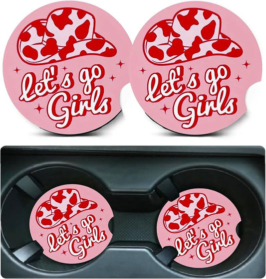 2 Pack Pink Cowgirls Car Cup Holder Coasters Universal Neoprene Coasters | 2.75" Universal Size Anti Slip Rubber Mat, Auto Cup Holder Decor Accessories for SUV Truck, Cowgirl Birthday Gift for Women