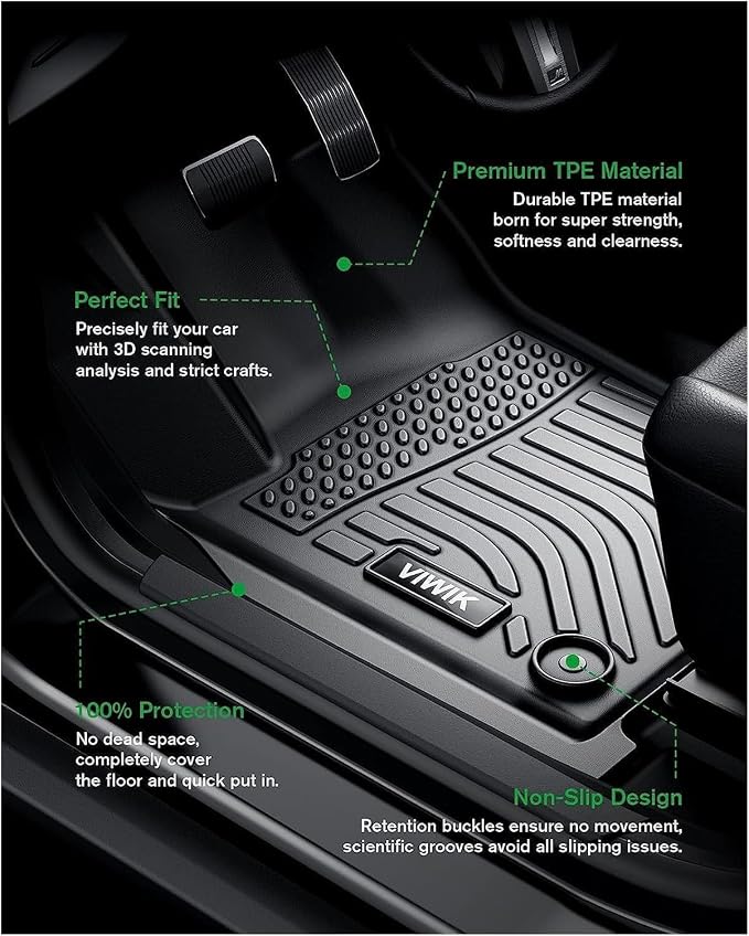 VIWIK Floor Mats for Toyota Tacoma 2005-2015, Automotive All Weather Floor Liners Custom Fit Toyota Tacoma Car Mats 1st and 2nd Row, Front & Rear Non-Slip Odorless TPE