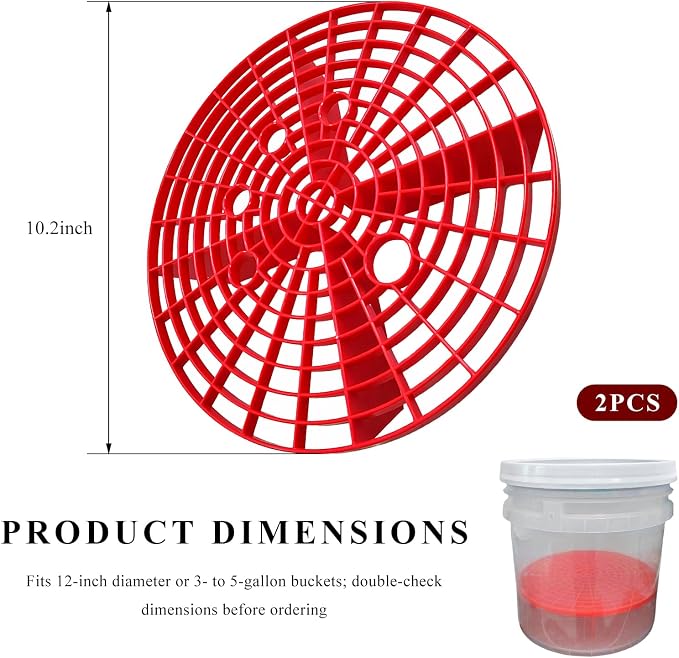 2 PCS Car Wash Bucket Inserts, Detail Grit Trap Kit Helps Removes Dirt & Debris from Wash Mitt, Automotive Detail Filter Washing Tool for 12-Inch Diameter Buckets (Red)