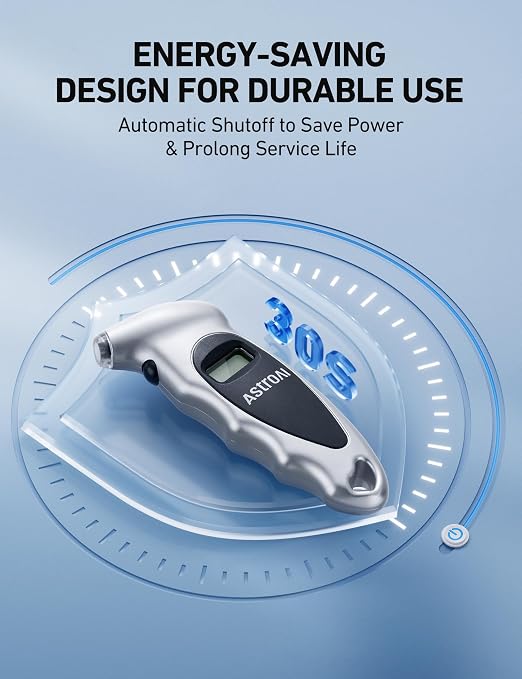 AstroAI Digital Tire Pressure Gauge 0-150PSI Calibrated to ANSI B40.7 +/-1PSI, Accurate in 0.1 Increments, 4 Pressure Measurements for Car Truck Bicycle with Backlight LCD, Silver