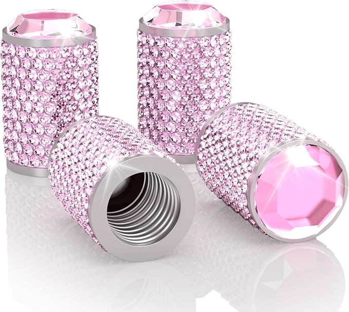 BFXM 4Pcs Car Tire Valve Stem Caps, Bling Tire Air Cap for Car, Car Accessories for Women Universal Stem Covers, Anodized Aluminum Tires Valve Cap with O Rubber Ring, Crystal Diamond