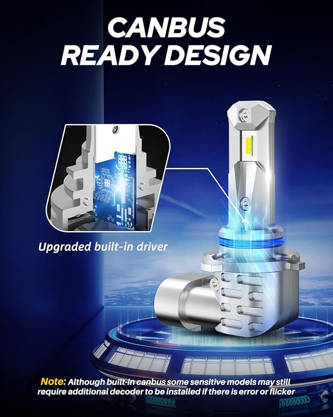 AUTOONE 9005 HB3 LED Bulb, 900% Brightness, 6000K, Fanless 99% Compatibility, Longer Lifespan, IP68, Quick Installation, Pack of 2