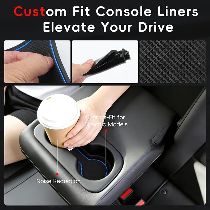 Auovo Cup Holder Inserts Coaster Center Console Liners Compatible with Chevy Malibu Accessories 2017-2025 Silicone Cup Mat Pad Door Liners Car Interior Decoration(Blue, 7PCS-with Door Liners)