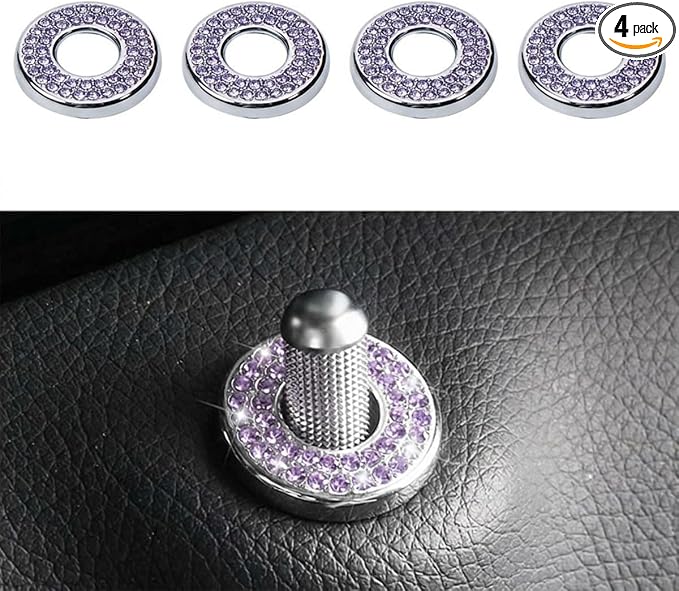 JOYCOURT 4Pack Bling Car Inner Door Lock Cover Stickers, Purple | Rhinestone Bling Car Pull Rod Bolt Decoration Cover Interior Car Accessories, for Mercedes-Benz A/B/C/E Class GLC GLA GLK GLA