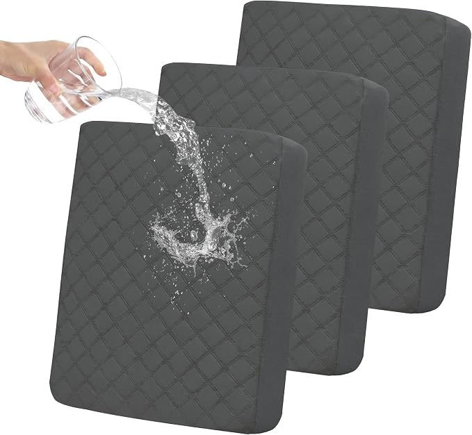 Easy-Going Waterproof Couch Cushion Covers, Non-Slip Leakproof Sofa Seat Cushion Slipcovers, Quilted and Stretch Furniture Protector for Dogs, Pets (3-Piece Sofa Cushion, Dark Gray)