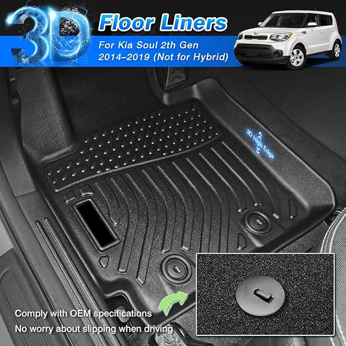 Cartist Custom Fit for Floor Mats 2014-2019 Kia Soul (Not for Hybrid) All Weather Floor Liners Front & 2nd Row TPE Waterproof