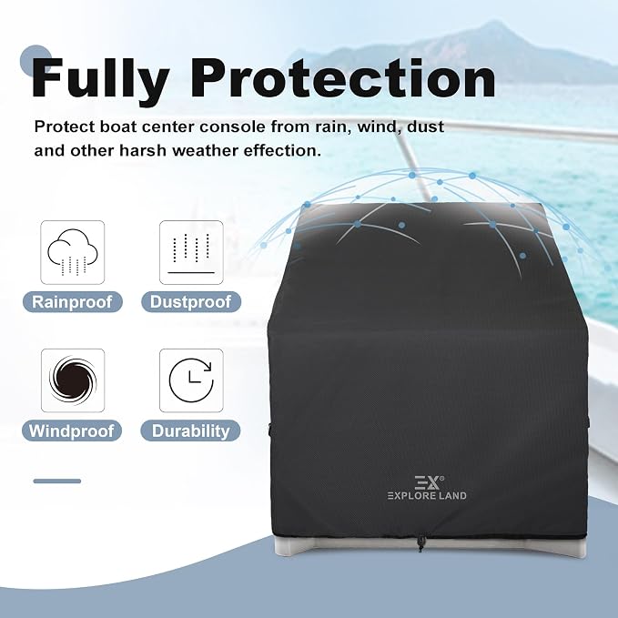 Explore Land Waterproof Boat Center Console Cover Fade Resistant 600D Marine Grade Fabirc Size up to 36" W x 24" D x 42" H, Black