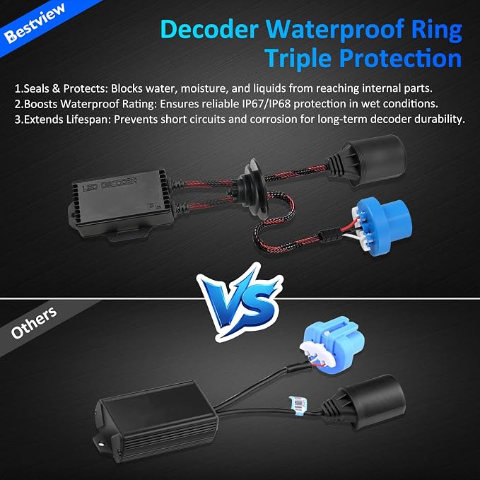2PCS 9007/HB5 LED Light Canbus Decoder: Anti Flicker Harness, Resistor Decoders Error Free, LED Warning Canceller Resistor Adapter, 9007 Canbus Decoder Upgrade with Waterproof Rubber Ring