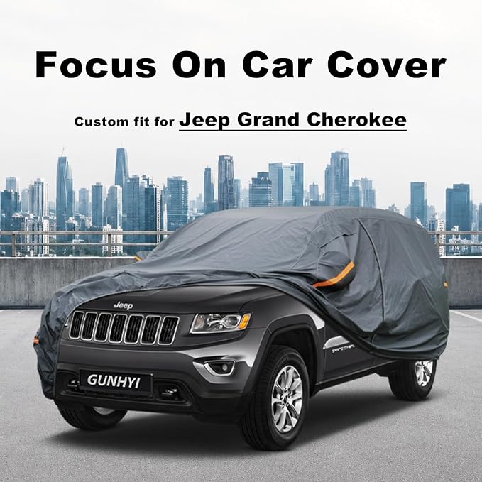GUNHYI Premium Car Cover Custom Fit Jeep Grand Cherokee (2010-2026), 16 Layers Heavy Duty Car Cover Waterproof All Weather with Zipper Door for Sun Rain Snow Dust Uv Protection