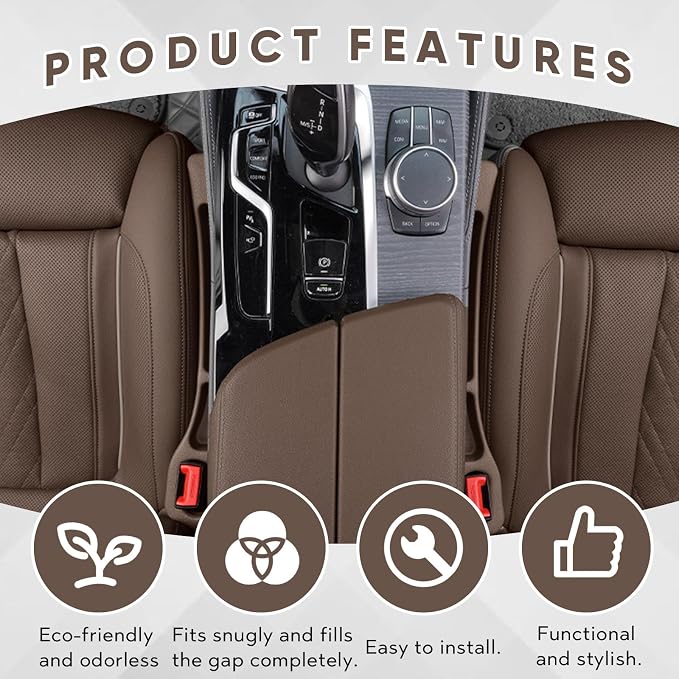 2PCS Car Seat Gap Filler Organizer, Upgrade Car Gap Filler with Fill and Storage Function for Storing Phones Keys Cards, Universal No Drop Seat Guard for Cars (Brown)