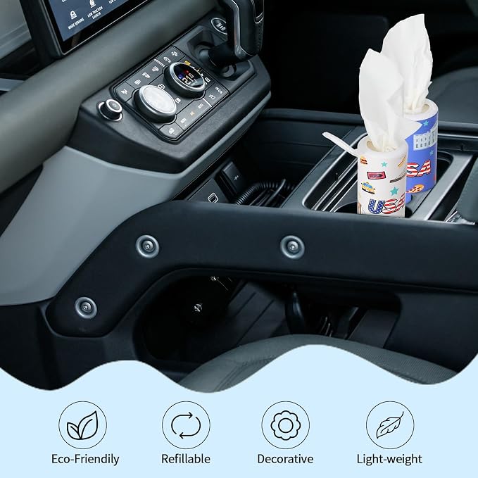 Carson Works Car Tissues Holder 4 Packs Round Car Tissues Cylinder Fit for Car Cup Holder, Home Small Tissue Dispenser with Refill Tissues for Car Bathroom Office