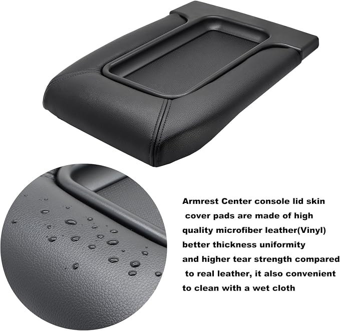 NHILES Center Console Lid Compatible with 1999-2007 Silverado Sierra | Fits 1999-2007 Avalanche Suburban Yukon Tahoe, Replaces OEM 19127364 19127365 19127366, Leather Cover, Black