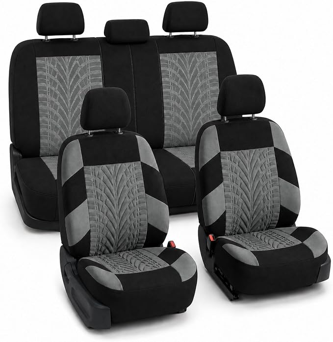 FH Group Full Set Travel Master Car Seat Covers, Airbag and Split Rear Car Seat Cover Universal Fit Interior Accessories for Cars Trucks SUV, Automotive Seat Covers, Gray