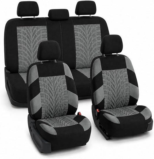 FH Group Full Set Travel Master Car Seat Covers, Airbag and Split Rear Car Seat Cover Universal Fit Interior Accessories for Cars Trucks SUV, Automotive Seat Covers, Gray