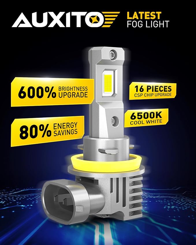 AUXITO H11 H8 H16 LED Fog Light Bulbs, 600% Brightness 6500K Cool White Driving Fog lights, 1:1 Mini Size Front Fog Lamps, Non-polarity, Play and Plug (Pack of 2)