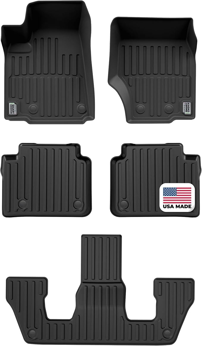Smart Choice Car Floor Mats Custom fit for 2021-2026 Jeep Grand Cherokee L - Made in USA - Black - Full Set 1st, 2nd & 3rd Row