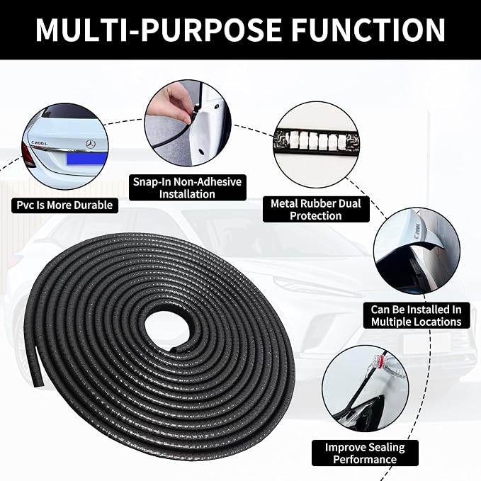Car Door Edge Guards, 16Ft Rubber Seal Car Door Edge Trim, U Shape Door Edge Protector Guard, Aluminum Weather Proofing Automotive Door Edge Molding Protection for Most Car (Black, 16Ft)