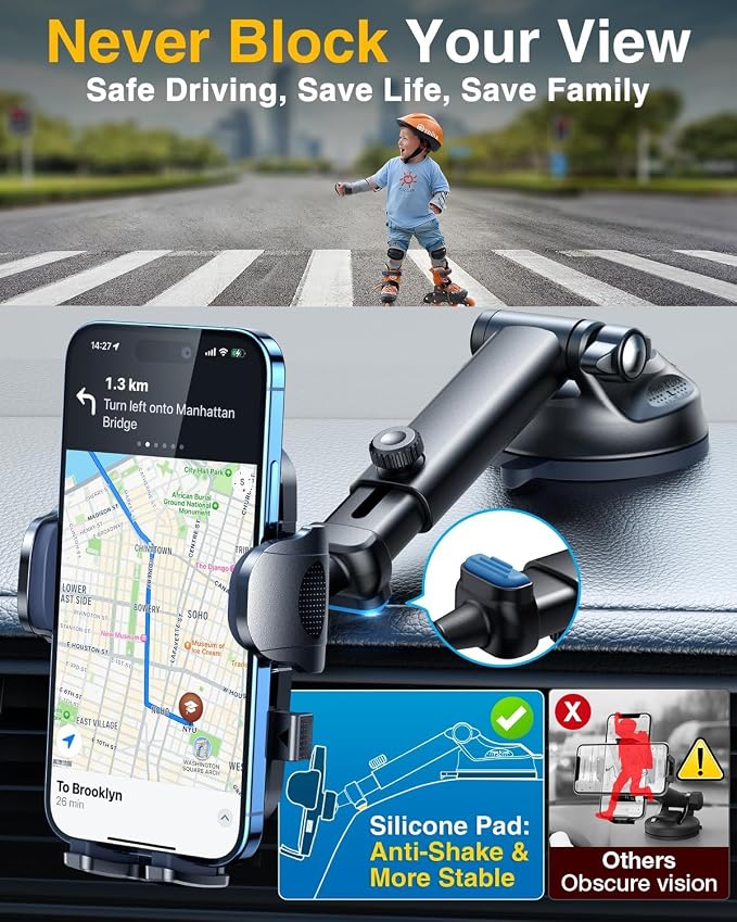 YRU True Military-Grade [360° Rotation Suction] 2026 Ultimate Car Phone Holder Mount【90+LBS Safest Strongest & Patent Certs】 Dash Windshield for iPhone 17 16 Pro Max Speakerphones, Royal Blue