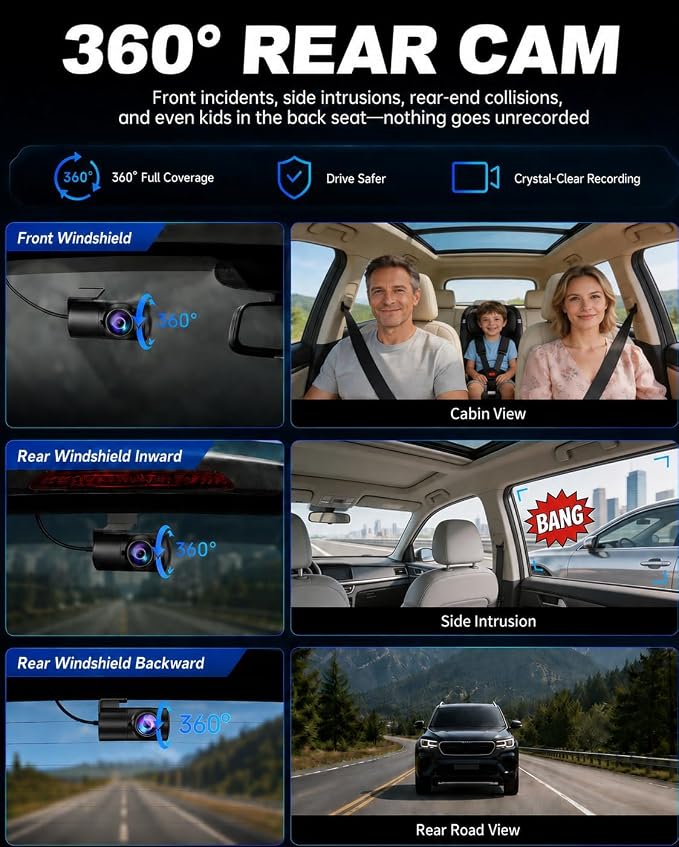 JOMISE 4K+4K Dash Cam Front and Rear for Cars | WiFi 6 & Ethernet Transfer, Dedicated Rear Camera Processing, Touchscreen, Max 1TB, Night Vision, 64GB Card Included