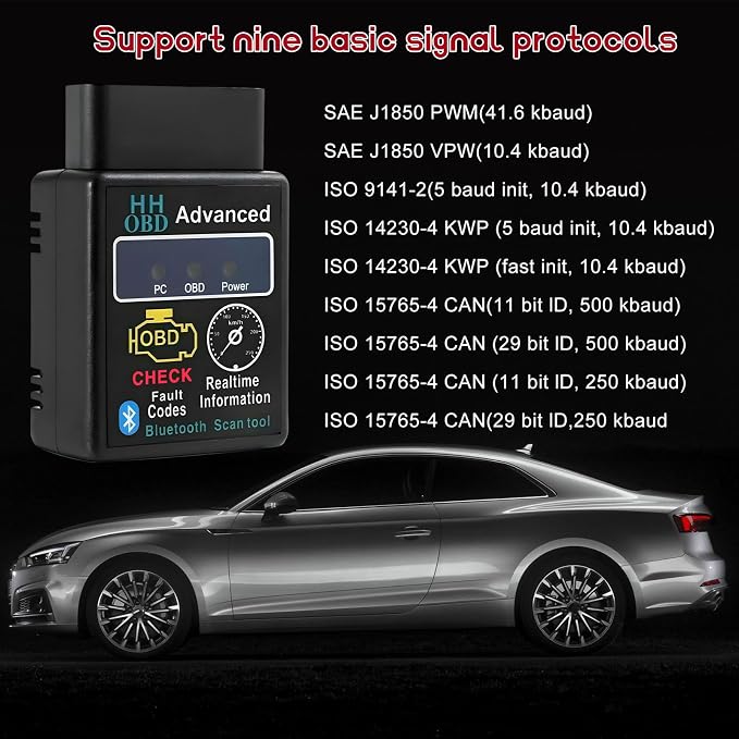 Bluetooth OBD2 Scanner for Car, OBD II Wireless Diagnostic Code Reader Bluetooth Scan Tool, Universal Professional Auto Engine Fault Diagnosis Tester Adapter, Car Accessories