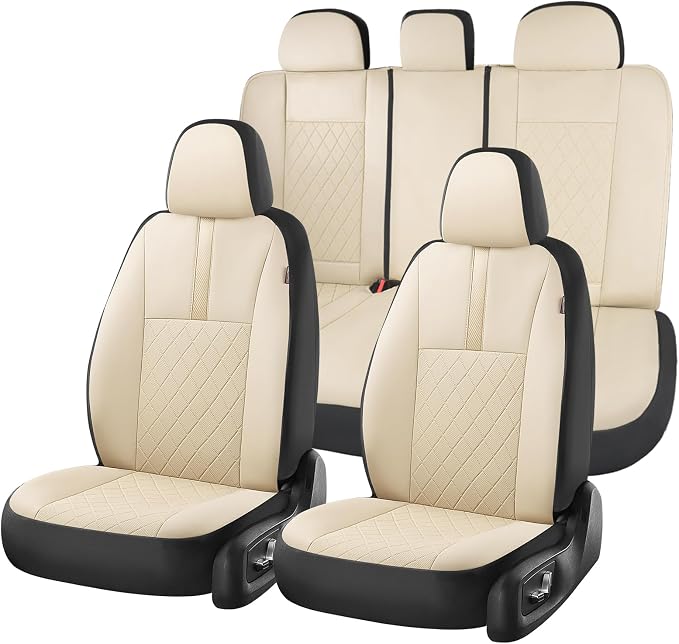 Coverado Car Seat Covers Full Set, Automotive Front and Rear Seat Covers with Backrest, Nappa Leather Car Seat Protectors Waterproof, Universal for Most Vehicles