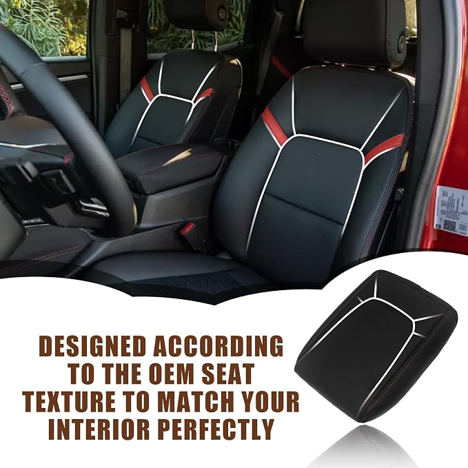 Muslogy Center Console Armrest Cover Fit for Chevy Colorado/GMC Canyon 2023-2025 2026 Accessories, Comfort Armrest Pad Console Lid Cushion Vegan Leather Regular Thick(Red Trim)