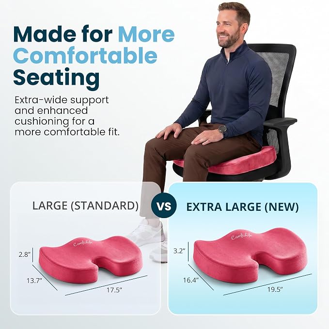 ComfiLife Extra Large Gel & Memory Foam Seat Cushion - Doctor Recommended Office Chair Cushion, Car Seat Cushion - Back & Sciatica Pain Relief - Wide Seat Cushion for Big & Tall (Pink)