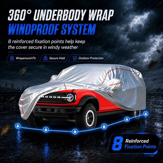 Car Cover Waterproof All Weather for Ford Bronco 2020-2025,All-Around Fastening and 4 Upgrades, 120s Quick-Install for Car Cover