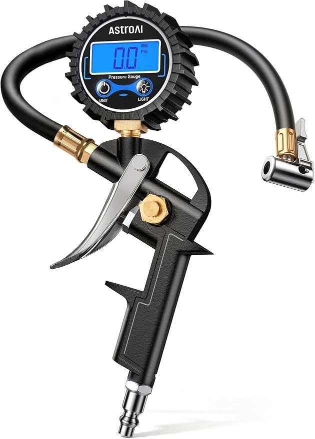 AstroAI Digital Tire Pressure Gauge with Inflator, 3-250PSI Air Compressor Accessories with Heavy Duty Air Chuck Quick Connect Coupler, Fits 1/4" NPT – for Car Truck SUV RV, 1 Pack Compact