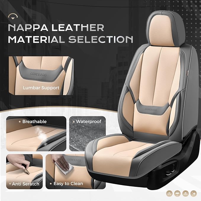 Coverado Car Seat Covers, Seat Covers for Cars, Waterproof Leather Auto Seat Protectors, Leather Car Seat Cushion, Car Interiors Accessories Universal Fit for Most Cars