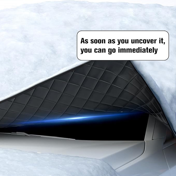 5-Layer Larger Covering Windshield Cover, UV Heat Insulation Sun Shade Cover, All Season Snow Ice Waterproof Hail Windshield Cover for Universal Sedan (Size L)