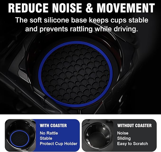 4PCS Car Cup Holder Coasters, 2.75 Inch Non-Slip Insert Water Bottle Holder Pads, Dustproof Automotive Interior Accessories Mat, Universal for Vehicles, Trucks, RVs and More (Blue)