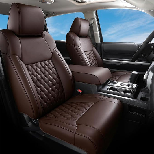 Huidasource Coffee Seat Covers Fit for Toyota Tacoma 2005-2015 Double & Crew Cab Base Prerunner SR5 Limited TRD Sport, Automotive Waterproof Leather Car Seat Cushion Cover(Full Set/Coffee)