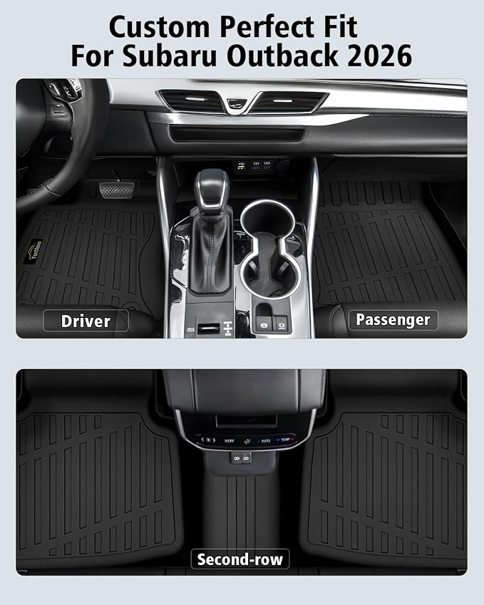 Floor Mats Custom for Subaru Outback 2026 All Weather TPE Rubber Protection 1st and 2nd Row Anti-Slip Floor Liners for Outback 2026 Accessories, Black