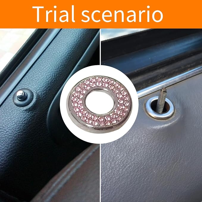 1 Pack 4 Pcs Bling Car Inner Door Lock Covers, Car Bling Accessories For Women Rhinestone, Rhinestones Pull Rod Bolt Decoration Covers Compatible With Mercedes-Benz A,B,C,D,E Class, Gla ,Glc (Pink)