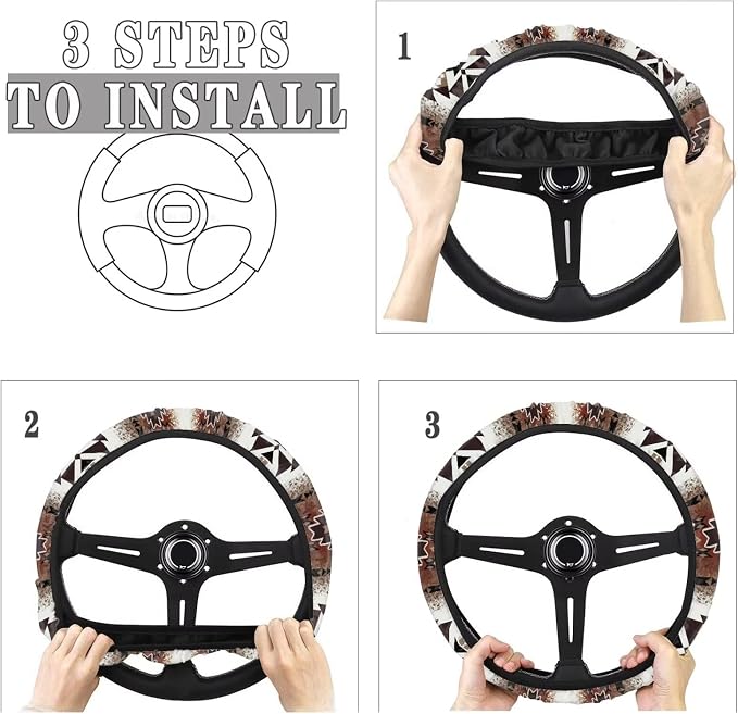 Wanyint Southwest Aztec Navajo Brown Auto Steering Wheel Cover Universal 15 Inch Anti-Slip Neoprene Southwest Tribal Car Steering Wheel Protector for Women Men