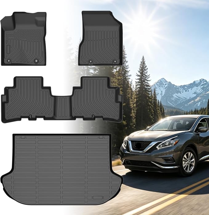 Floor Mats for Nissan Murano 2024 2023 2022 2021 2020 2019 2018 2017.5 | Murano S|SL| SV| Platinum| Midnight Edition Floor Mats,TPE Non-Slip Waterproof Summer Winter, Front & Rear Row & Cargo Mats
