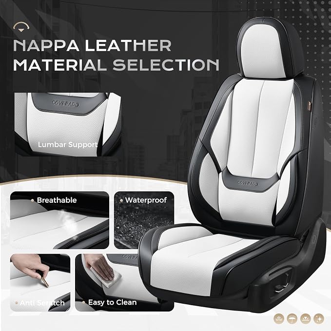 Coverado Car Seat Covers, Seat Covers for Cars, Waterproof Leather Auto Seat Protectors, Leather Car Seat Cushion, Car Interiors Accessories Universal Fit for Most Cars