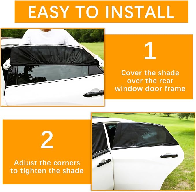 2 Pack car Window Shade Back Car Window Covers Shades,Sunshade for car Window Baby, UV Protection Breathable Spandex Window Covers, Universal Fit Most (99%) of Cars(Medium 42.5"x21.5")