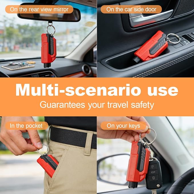 8PCS Car Window Breaker Seatbelt Cutter, Portable 2 in 1 Seatbelt Cutter and Window Glass Breaker Keychain Emergency Escape Tool for Cars