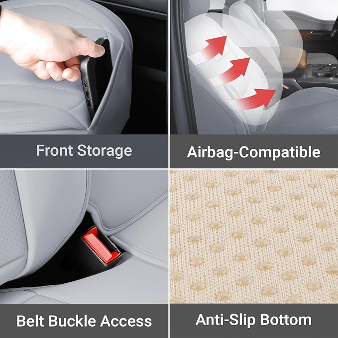 Coverland Custom Truck Car Seat Covers Full Set for [2022-2026 Tundra CrewMax Cab Split Bench with Armrest] - Protector Water Resistant Leather Memory Form Back Support Seat Cushion [Full Set-Gray]