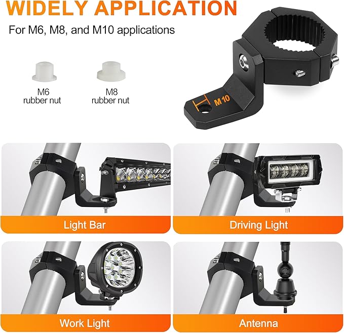 Light Bar Mounts Roll Cage - 360° (40°x9) Rotating Aluminium LED Lights Bar Bracket for 1.75”-2” Roll Bar UTV ATV Accessories, Mounting Clamp for Truck Off-Road Motorcycle M6 M8 M10, Pack 2